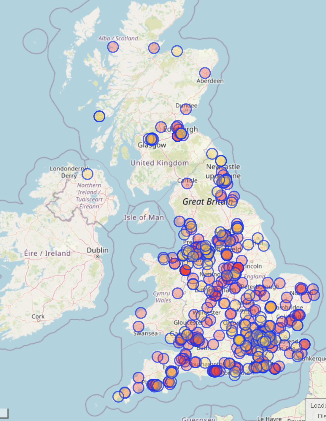 Map of self-storage units according to Open Street Map.