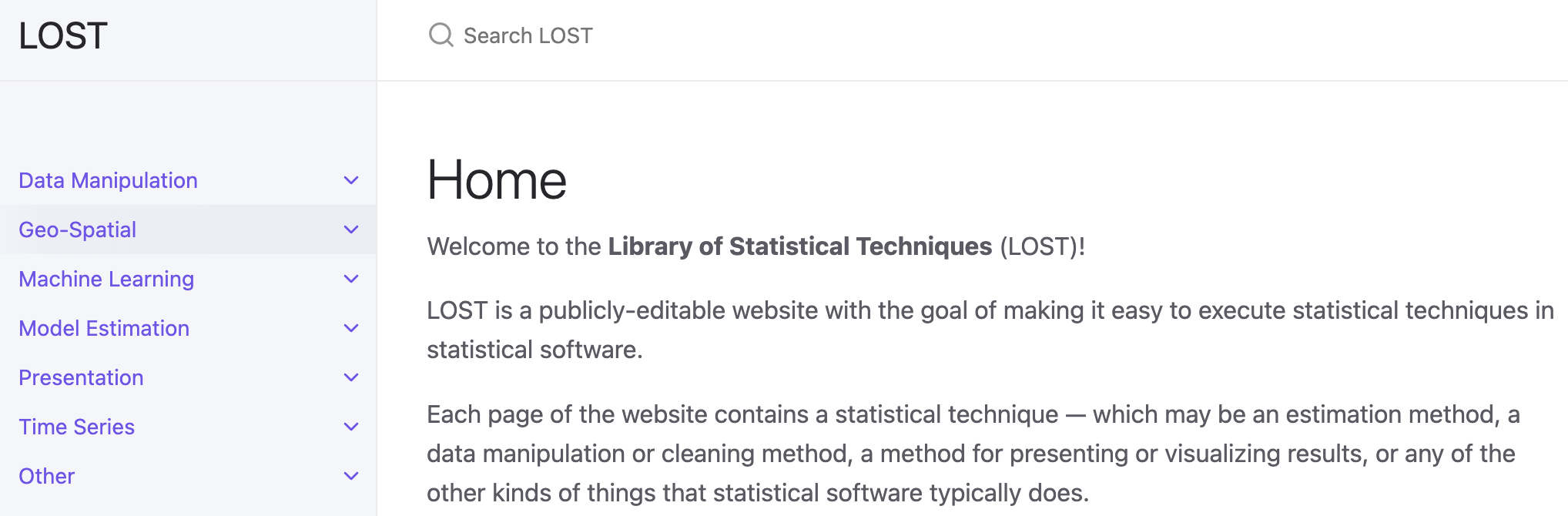 LOST: the library of statistical techniques LOST: the library of statistical techniques